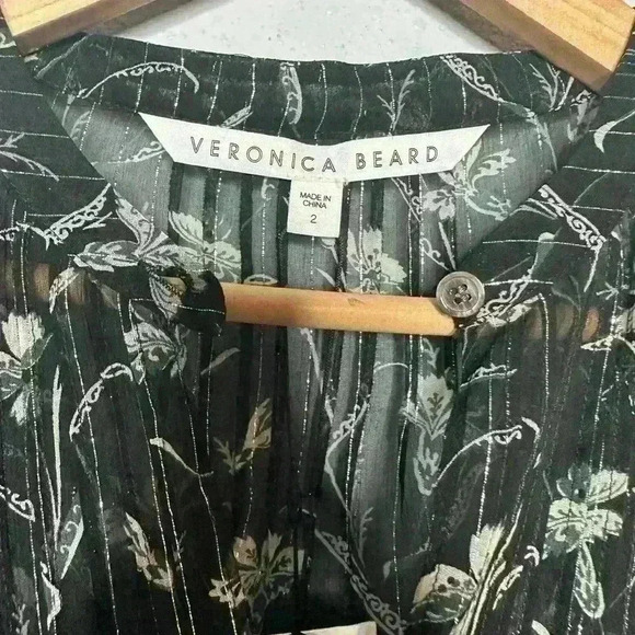 Veronica Beard Walker Floral LurexMetallic Silk Peasant Blouse new size 2 - Picture 5 of 6